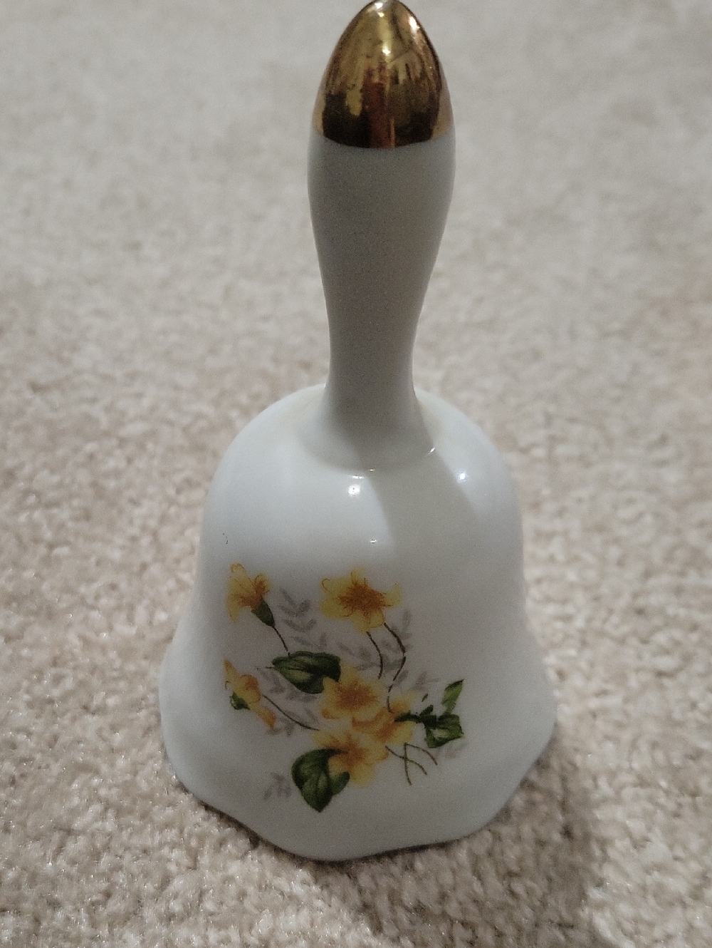 Porcelain Hand Bell with Yellow Floral Design and Gold Accent